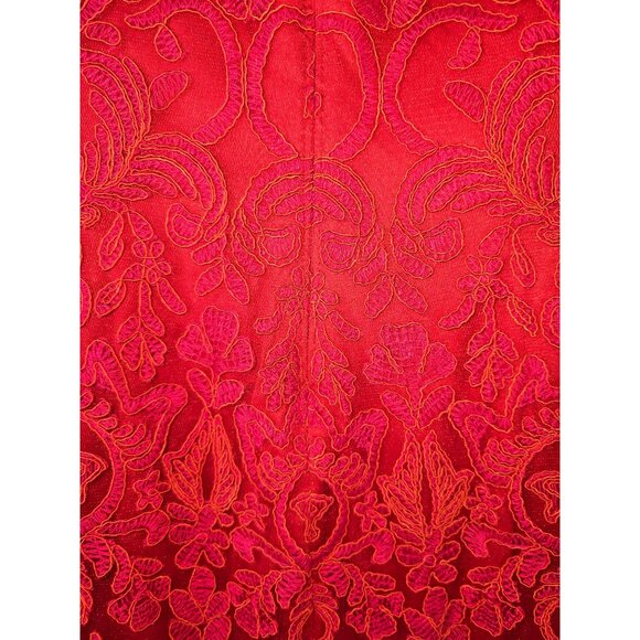 Tadashi Shoji Red Lace Sleeveless V-Neck Cocktail Dress Size 4 Elegant Floral - Picture 4 of 9